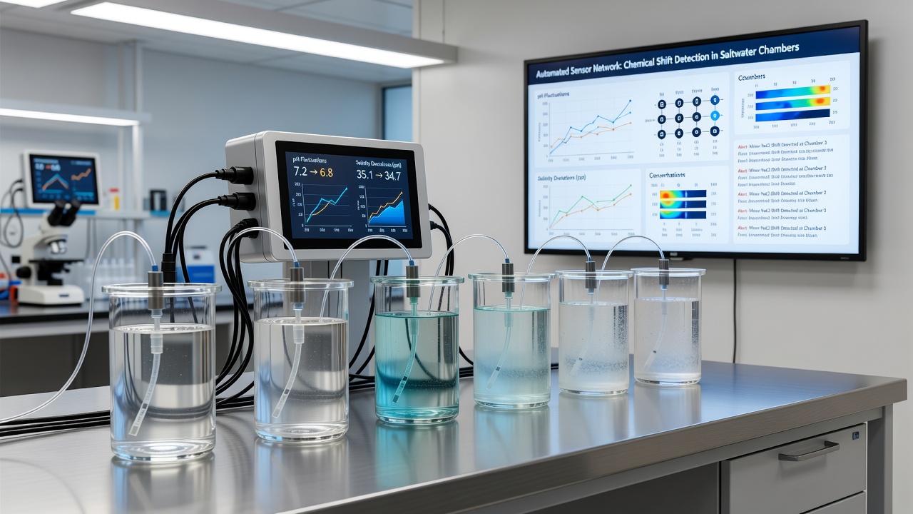 Impact of Automated Sensor Networks on Detecting Chemical Shifts in Compact Saltwater Test Chambers